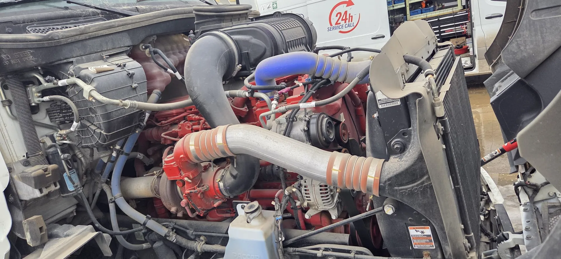 Diesel engine repair on a semi truck in Calgary, Alberta