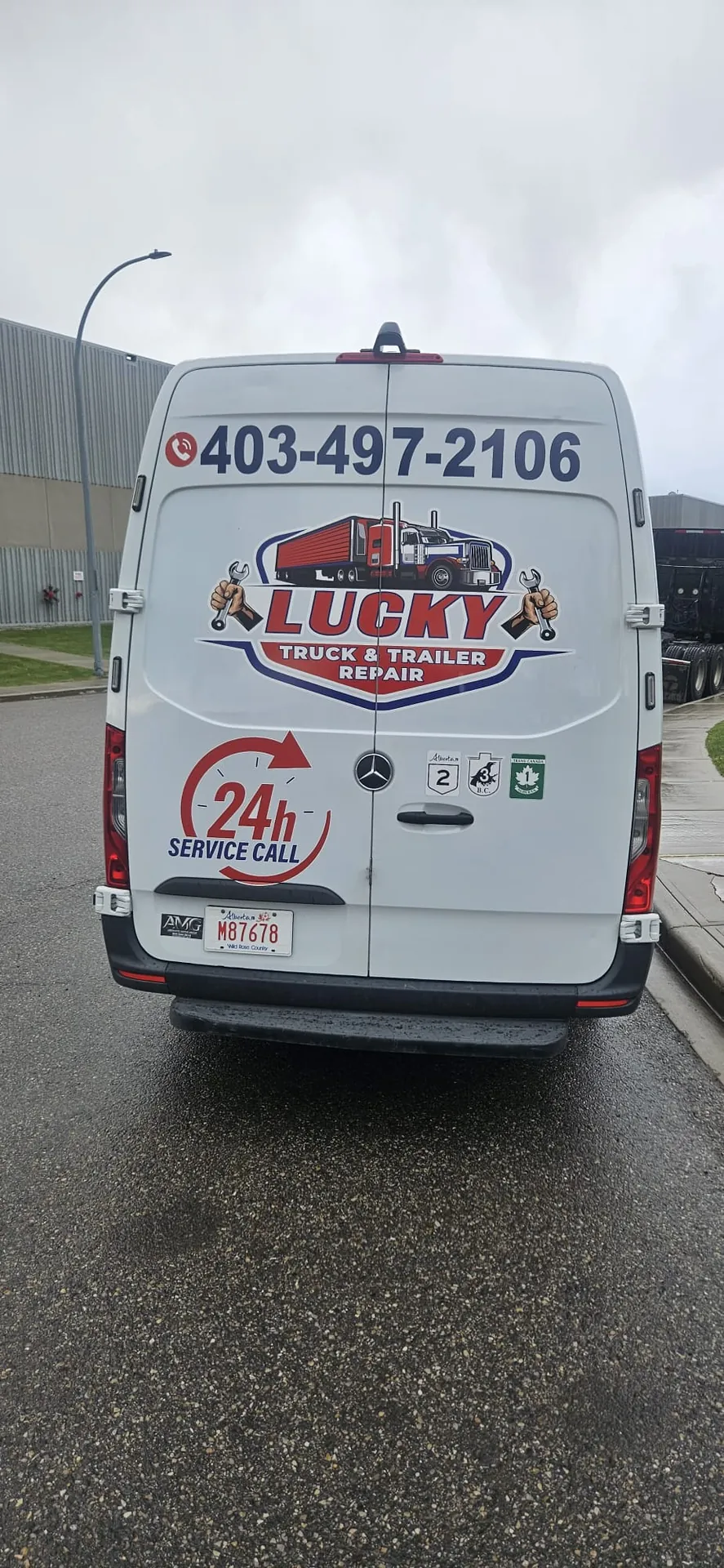 Lucky Truck and Trailer Repair service van in Calgary, Alberta