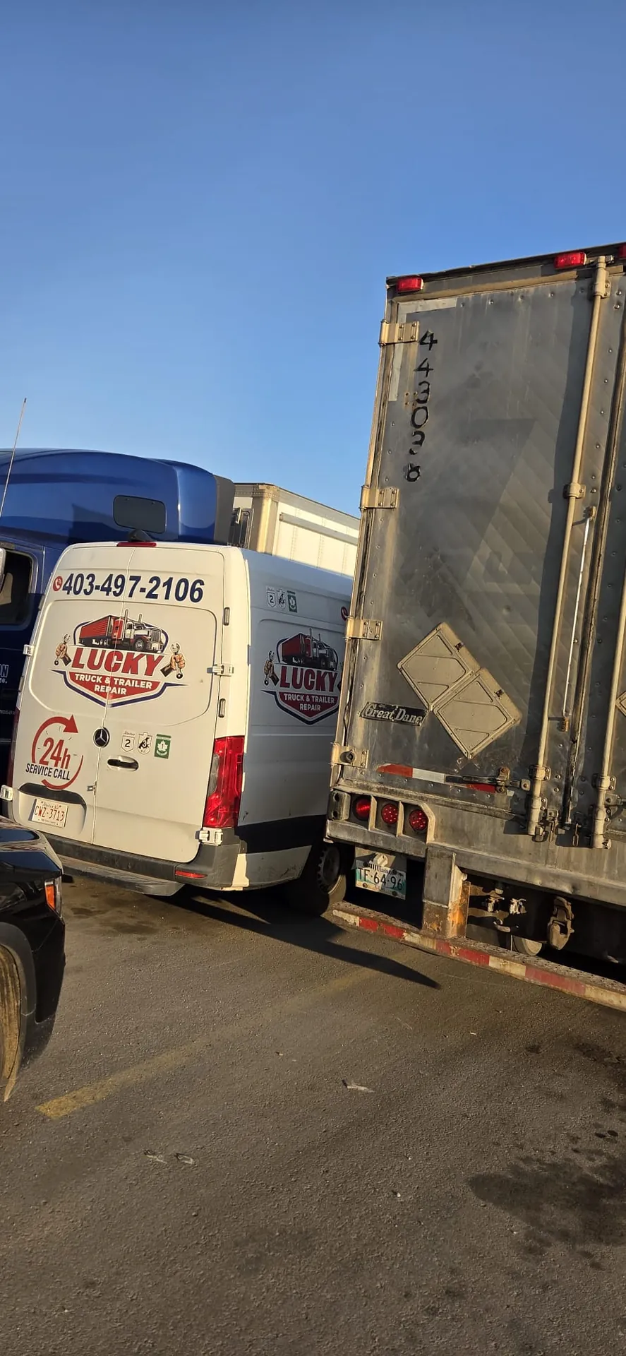 Mobile trailer repair at a truck stop in Balzac, Alberta