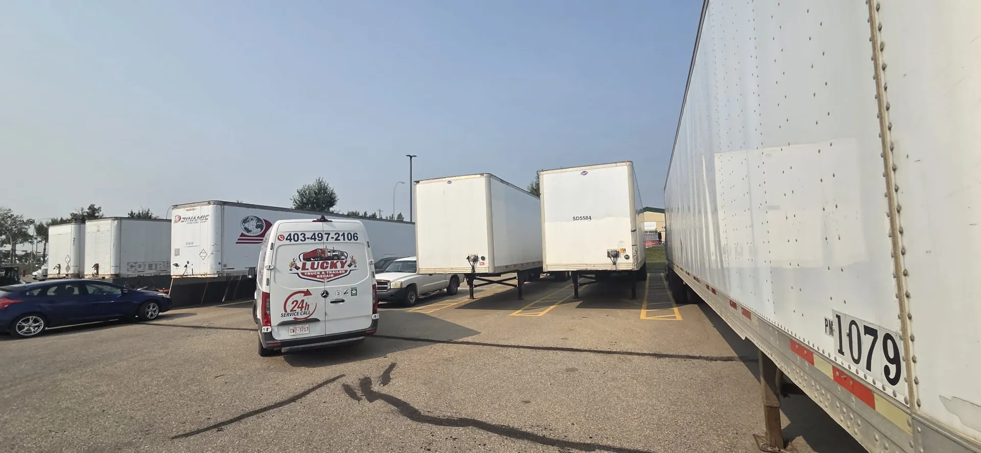 Mobile trailer repair in a truck yard in Calgary, Alberta