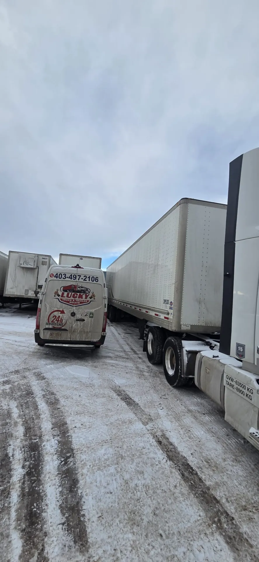 Winter roadside semi truck service in Calgary, Alberta
